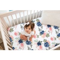 Florale Bettlaken, Bettlaken Mädchen, Baby Mädchen Bettwäsche, Kinderzimmer, Marine Und Blush Rosa Floral, Kinderzimmer von LittleDarlingsUS