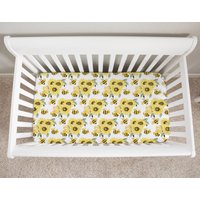 Hummeln Bettlaken, Bettlaken Mädchen, Bienenbettwäsche, Sonnenblumen Kinderzimmer, Baby Mädchen Krippenbettwäsche, Gelb, Floral von LittleDarlingsUS