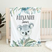 Koala Babydecke, Personalisierte Krippe Bettwäsche, Baby Name Decke, Shower Geschenk, Safari Kinderzimmer von LittleDarlingsUS