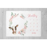 Kuh Meilenstein Decke, Mädchen Baby Shower Geschenk, Floral Decke Personalisiert Bauernhof Monatliches Wachstum von LittleDarlingsUS