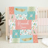 Personalisierte Boho Babydecke, Baby Mädchen Decke, Shower Geschenk, Bettdecke, Namen Federn, Pfeile, Kinderzimmer von LittleDarlingsUS