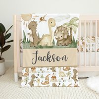 Personalisierte Dinosaurier Baby Decke, Neutral Krippe Bettwäsche, Jungen Bettwäsche von LittleDarlingsUS