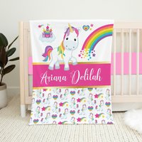 Personalisierte Einhorn Decke, Baby Mädchen Decke Regenbogen Babybett, Weihnachtsgeschenk von LittleDarlingsUS