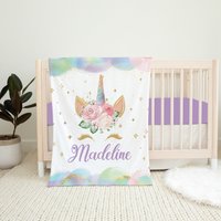 Personalisierte Einhorn Decke, Regenbogen Baby Personalisierte Mädchen Namen Geschenk, Benutzerdefinierte Decke von LittleDarlingsUS