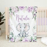 Personalisierte Elefant Babydecke, Baby Mädchen Decke, Bettwäsche, Namensdecke, Lila Floral Kinderzimmer, Geschenk Zur Geburt von LittleDarlingsUS