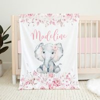 Personalisierte Elefant Babydecke, Baby Mädchen Decke, Geblümte Babydecke, Rosa Bettdecke, Namens Decke, Shower Geschenk von LittleDarlingsUS