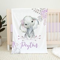 Personalisierte Elefant Babydecke, Baby Mädchen Decke, Namensdecke, Lila Floral Kinderzimmer, Shower Geschenk, Bettwäsche von LittleDarlingsUS