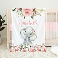 Personalisierte Elefant Babydecke, Baby Mädchen Decke, Rosa Floral Namen Bettwäsche, Babybett, Shower Geschenk von LittleDarlingsUS