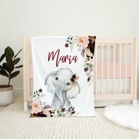 Personalisierte Elefant Babydecke, Florale Baby Mädchen Decke, Shower Geschenk Namen Decke von LittleDarlingsUS