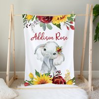 Personalisierte Elefant Babydecke, Florale Baby Mädchen Decke, Sonnenblume Floral Kinderzimmer, Krippe von LittleDarlingsUS