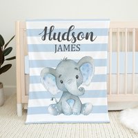 Personalisierte Elefanten Babydecke, Baby Name Decke, Baby-Dusche-Geschenk, Krippe Bettwäsche, Blaue Kleinkind von LittleDarlingsUS