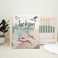 Personalisierte Enten Jagd Decke, Baby Jungen Decke, Wald Reh Kinderzimmer, Shower Geschenk, Name Decke von LittleDarlingsUS