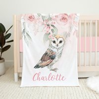 Personalisierte Eule Babydecke, Baby Mädchen Decke, Rosa Geblümte Shower Geschenk, Namensdecke, Bettdecke, Weihnachtsgeschenk von LittleDarlingsUS