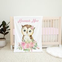 Personalisierte Eulendecke, Rosa Florale Babydecke, Eule Decke, Baby Shower Geschenk, Mädchen Name Bettdecke von LittleDarlingsUS