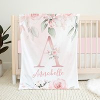 Personalisierte Florale Babydecke, Baby Mädchen Decke, Rosa Monogramm Namen Shower Geschenk, Bettwäsche von LittleDarlingsUS