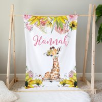 Personalisierte Giraffe Decke, Baby Mädchen Sonnenblume Benutzerdefinierte Namens Decke, Shower Geschenk, Floral Bettwäsche von LittleDarlingsUS