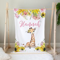 Personalisierte Giraffe Decke, Baby Mädchen Sonnenblume Benutzerdefinierte Namens Decke, Shower Geschenk, Floral Bettwäsche Personalisierte Giraffe Decke, Baby Mädchen Sonnenblume Benutzerdefinierte Namens Decke, Shower Geschenk, Floral Bettwäsche von LittleDarlingsUS