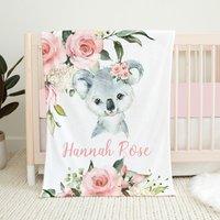 Personalisierte Koala Babydecke, Baby Mädchen Decke, Bettdecke, Namens Decke, Shower Geschenk, Bär Floral Decke von LittleDarlingsUS