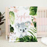 Personalisierte Koala Babydecke, Bär Bettdecke, Baby Mädchen Decke, Namens Geschenk Shower, Floral Decke von LittleDarlingsUS