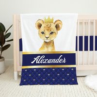 Personalisierte Löwe Babydecke, Safari Kinderzimmer, Baby Junge Decke, Shower Geschenk, Bettwäsche, Prince Navy Blau von LittleDarlingsUS