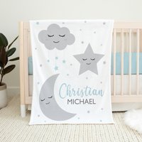 Personalisierte Mond Baby Decke, Jungen Sterne Kinderzimmer, Shower Geschenk, Blaue Bett Bettwäsche, Wolke, Junge Bettwäsche von LittleDarlingsUS