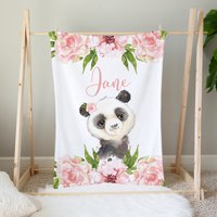 Personalisierte Panda Decke, Rosa Geblümte Babydecke, Baby Mädchen Benutzerdefinierte Namensdecke, Shower Geschenk, Kleinkind von LittleDarlingsUS