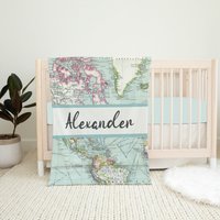 Personalisierte Reise-Baby-Decke, Benutzerdefinierte Baby-Decke, Baby-Dusche-Geschenk, Abenteuer Krippe Bettwäsche, Baby Name Decke von LittleDarlingsUS