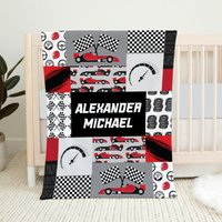 Personalisierte Rennwagen Babydecke, Baby Jungen Decke, Baby-Dusche-Geschenk, Krippe Bettwäsche, Name Kindergarten, Rennauto von LittleDarlingsUS