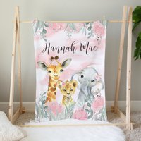 Personalisierte Safari Babydecke, Rosa Florale Baby Mädchen Decke, Shower Geschenk, Kinderzimmer, Bettdecke, Personalisierter Name Decke von LittleDarlingsUS