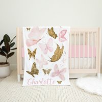 Personalisierte Schmetterling Babydecke, Baby Mädchen Decke, Namensdecke, Shower Geschenk, Rosa Bett Bettwäsche, Kinderzimmer von LittleDarlingsUS