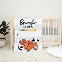 Personalisierte Sportdecke, Baby Name Decke, Junge Sport Krippe Bettwäsche, Shower Geschenk, Geschenk von LittleDarlingsUS