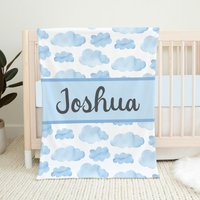 Personalisierte Wolke Babydecke, Baby Jungen Decke, Shower Geschenk, Bettdecke, Namen Kinderzimmer Hellblau Decke von LittleDarlingsUS