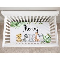 Personalisiertes Safari Kinderbettlaken, Babybettwäsche, Kinderbettwäsche, Kinderzimmer, Krippenlaken Junge, Baby Junge Bettwäsche, Elefant von LittleDarlingsUS