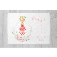 Prinzessin Meilenstein Decke, Baby Mädchen Shower Geschenk Rosa Floral Monatsdecke, Personalisierte Decke von LittleDarlingsUS