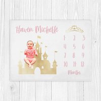 Prinzessin Meilenstein Decke, Mädchen Baby Shower Geschenk, Neue Mutter Personalisierte Decke von LittleDarlingsUS