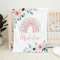 Regenbogen Baby Decke, Personalisierte Mädchen Shower Geschenk, Rosa Floral Baby, Kinderzimmer, Bettwäsche, Boho von LittleDarlingsUS