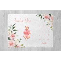 Rosa Florale Meilensteindecke, Mädchen Meilenstein Decke, Baby Shower Geschenk, Monats Meilenstein, Personalisierte Babydecke, Babydecke von LittleDarlingsUS