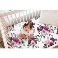 Rosa Und Lila Blumenbettwäsche, Florale Krippenbettwäsche, Florales Kinderzimmer, Baby Mädchen Bettwäsche, Mauve Floral Crib Sheet, Kinderzimmer von LittleDarlingsUS