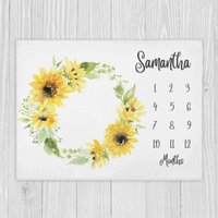 Sonnenblume Meilenstein Decke, Florale Baby Mädchen Shower Geschenk, Individuelle Monat Personalisierte Decke von LittleDarlingsUS