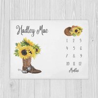 Sonnenblume Western Meilenstein Decke, Baby Mädchen Decke Shower Geschenk Monat Personalisierte von LittleDarlingsUS