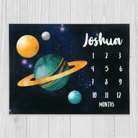 Space Milestone Decke, Meilenstein Decke Junge, Baby Shower Geschenk, Monat Personalisierte Weltraum, Mondstern von LittleDarlingsUS