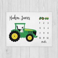 Traktor Meilenstein Decke, Junge Decke, Baby Shower Geschenk, Monat Personalisierte Monatsdecke von LittleDarlingsUS