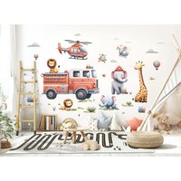 Feuerwehr Sticker Set Wandtattoo Für Kinderzimmer Safari Tiere Wandsticker Babyzimmer Löwe Wandaufkleber Deko Selbstklebend Dl5021 von LittleDecoWandtattoo