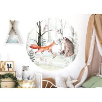 Runder Wandaufkleber Waldtiere Fuchs Bär Eule Vögel Aufkleber Kinderzimmer Mädchen Wandtattoo Junge Wandsticker Babyzimmer Dl556 von LittleDecoWandtattoo