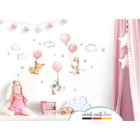 Wandtattoo Babyzimmer Fuchs Maus Und Hase Mit Luftballon Sterne Wolken Aufkleber Kinderzimmer Mädchen Wandsticker Baby Mädchenzimmer Dl609 von LittleDecoWandtattoo