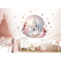 xxl Wandtattoo Schloss & Fee Wandsticker Für Kinderzimmer Rund Wandaufkleber Mädchen Rosa Babyzimmer Deko Schlafzimmer Selbstklebend Dl5034 von LittleDecoWandtattoo
