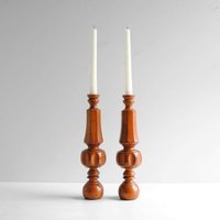 Vintage Paar Gedrechselte Hölzerne Kerzenhalter, Kerzenhalter Set von LittleDogVintage