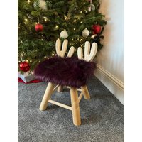 Kinder-Holz-Hirsch-stuhl Mit Lila Kunstfell-Sitz, Pelz-Sitz, Hirsch-Geweih, Weihnachtsgeschenk, Wald-Thema, Eco Friedly, Rentier-stuhl von LittleEmpireHomeware