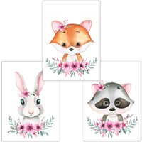 Kinderzimmer Poster Tiere 3Er Set Dina4, | Hase, Fuchs, Waschbär Babyzimmer Deko, Jungen/Mädchen Kinderzimmer Poster Tiere 3Er Set Dina4, | Hase, Fuchs, Waschbär Babyzimmer Deko, Jungen/Mädchen von LittleFairyTalesDE