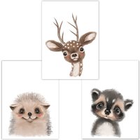 Kinderzimmer Poster Tiere 3Er Set Dina4, | Igel, Reh, Waschbär Babyzimmer Deko, Jungen/Mädchen Kinderzimmer Poster Tiere 3Er Set Dina4, | Igel, Reh, Waschbär Babyzimmer Deko, Jungen/Mädchen von LittleFairyTalesDE